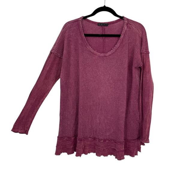 T Party Waffle knit Top Long Sleeve Roundneck Long Sleeve Dusty Rose Pullover - Picture 1 of 11